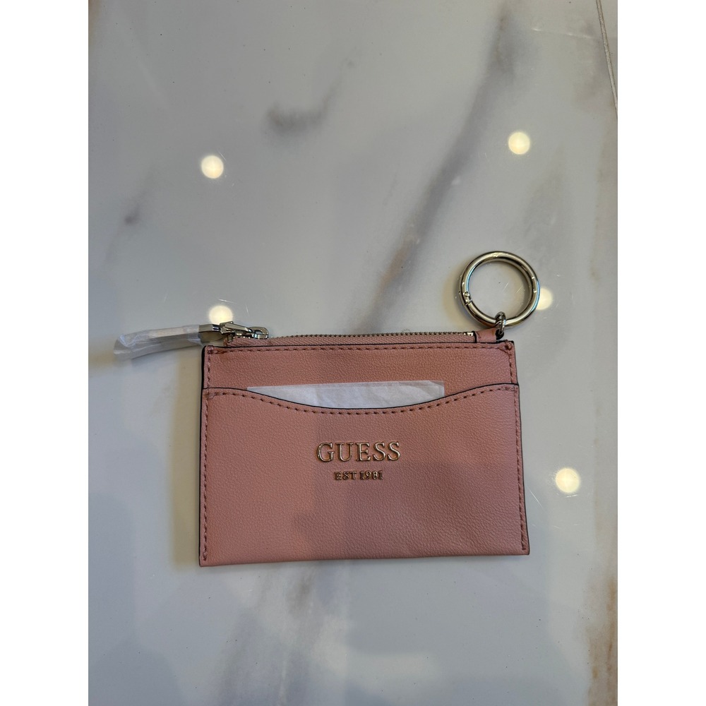 Guess Est 1981‎ Pink Faux Leather Zip Card Holder Wallet with Key Ring New